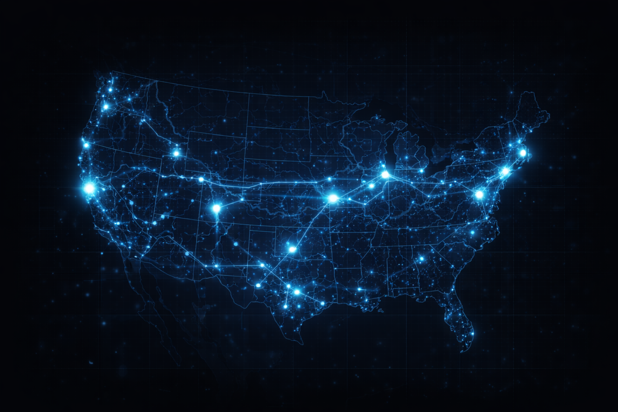United States map showing GPS pings and network activity